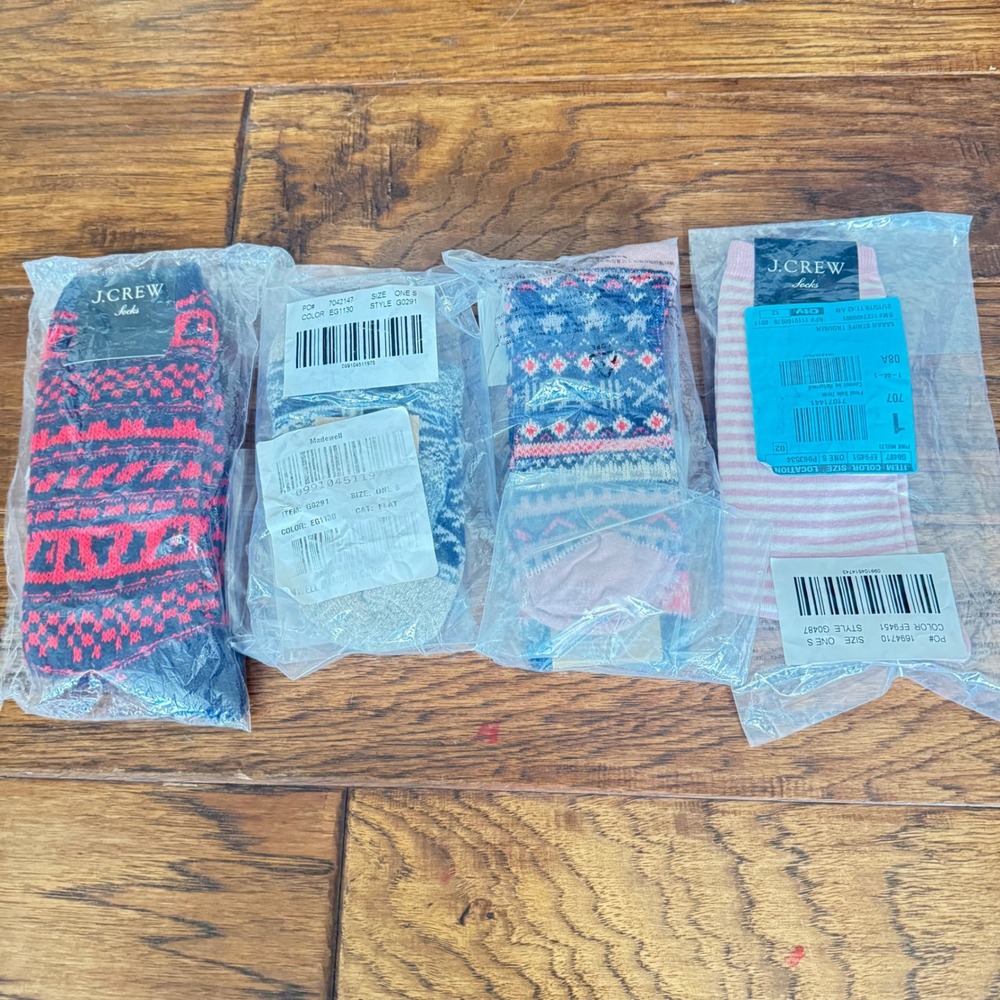J.Crew Madewell‎ Socks Bundle 4 Pairs Fair Isle Striped Wool Cotton New OLDSTOCK